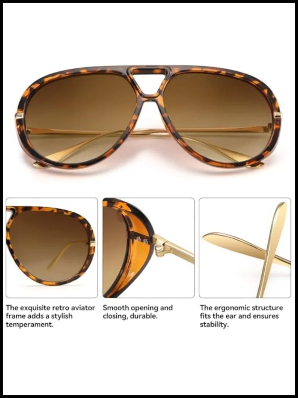 Retro Oversized Aviator Sunglasses UV400 PC Frame Metal Hinges